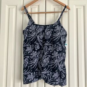 Island Escape Palm Leaf Spaghetti Strap Tankini SwimTop Bathing Suit 16 NWT